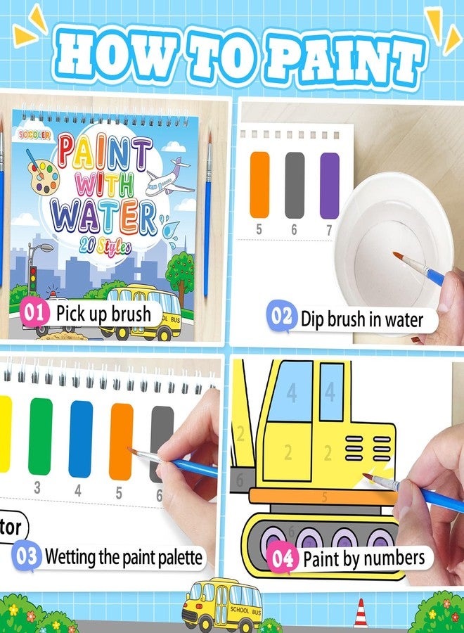 SOCOLER Paint with Water Coloring Books for Toddlers, Traffic Theme Mess Free Watercolor Painting Papers for Kids Water Color Paint Kit Art Craft Birthday Gift for Ages 1-3, 4-8 - Image 3